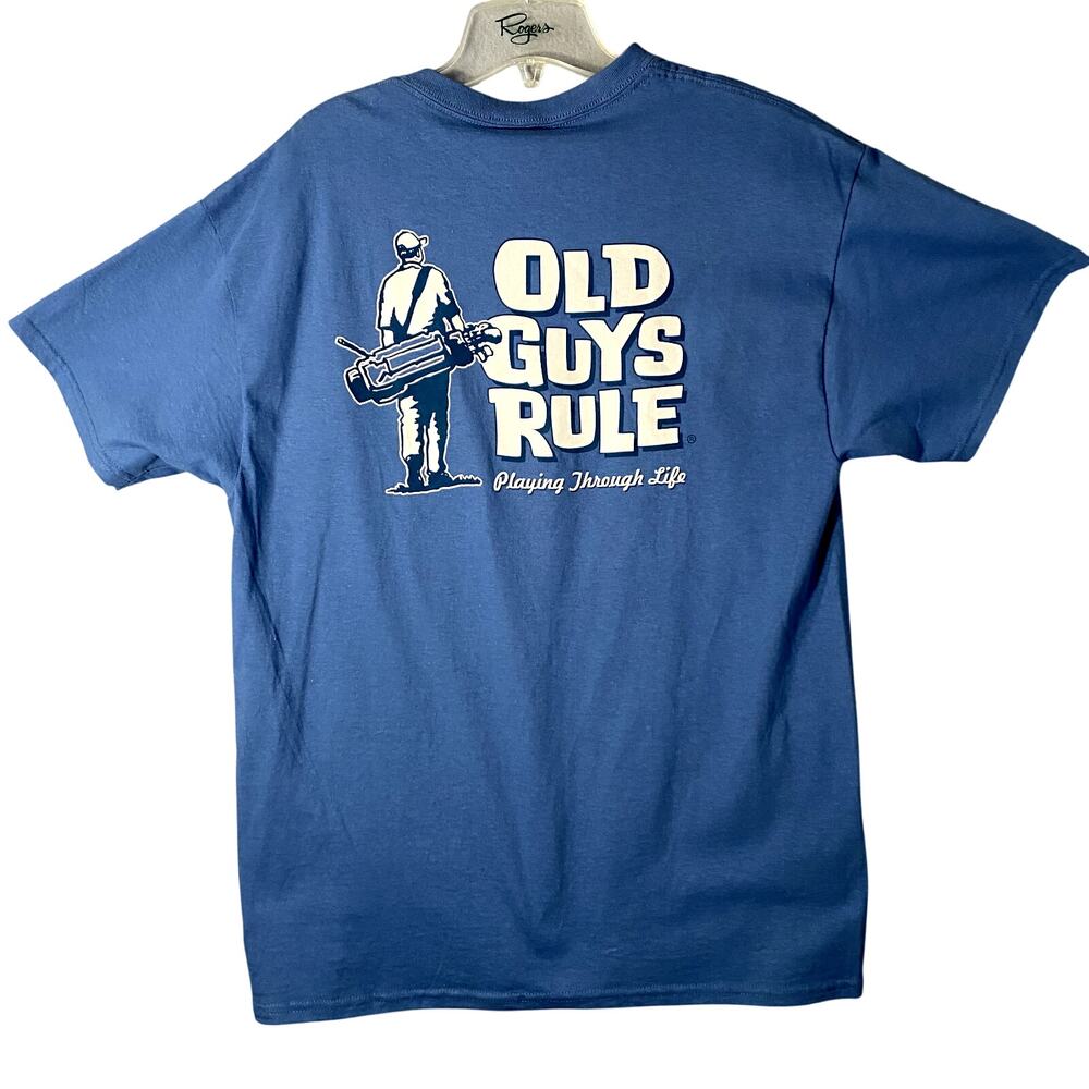 New Old Guys Rule Playing Through Life Golf T Shirt Blue Mens Large
